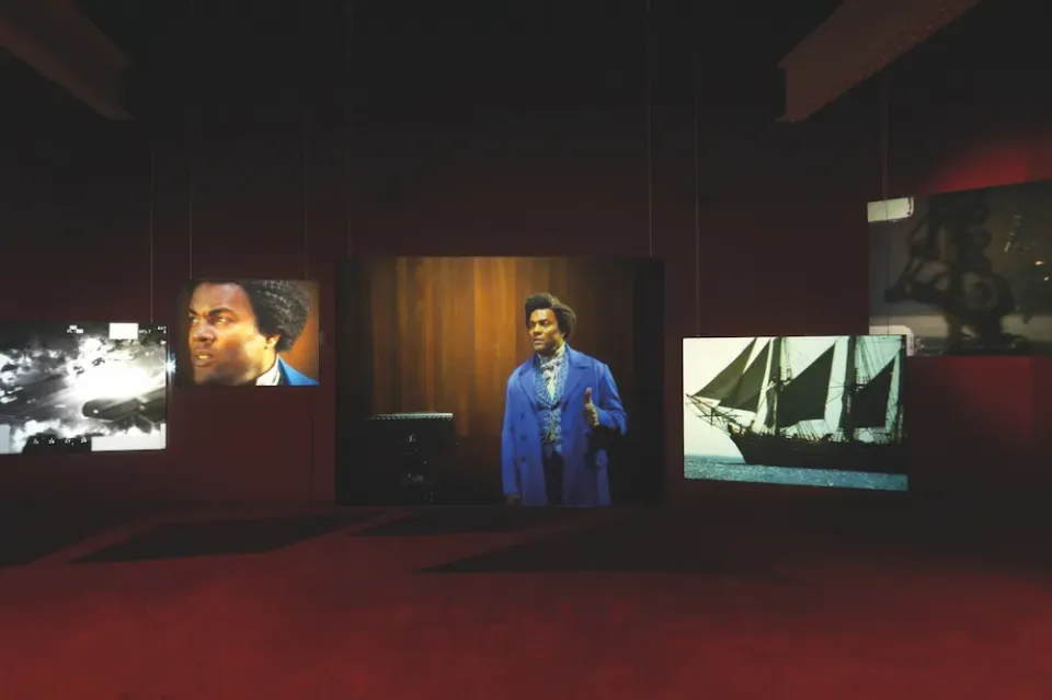 Isaac Julien installs Lessons of the Hour at Museum of Modern Art